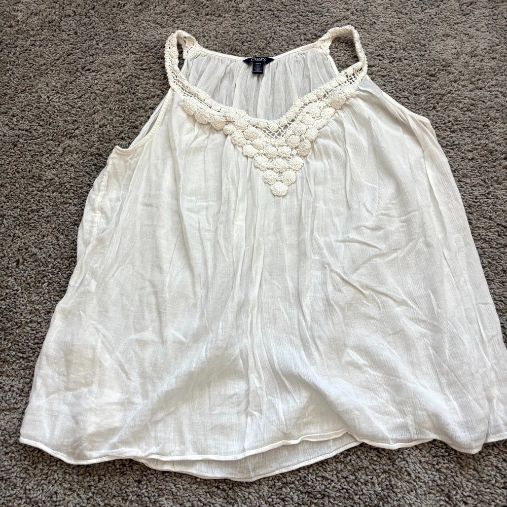 Chaps Denim Womens Medium Ivory Gauze Crochet Sleeveless Boho Tank Top